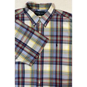 Polo Ralph Lauren Button Shirt Mens XXL Classic Fit Madras Plaid Pony Oxford